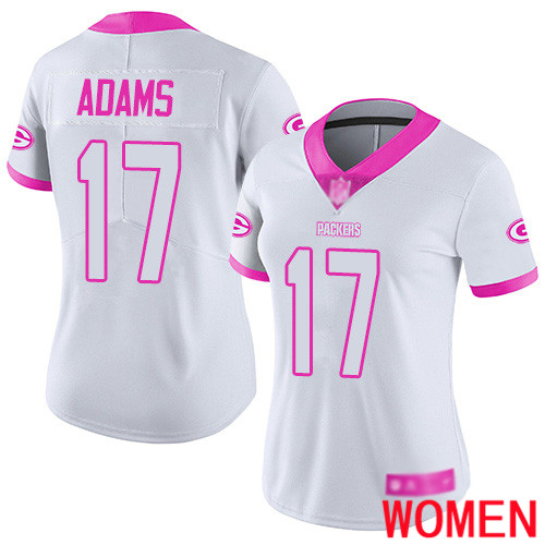 Green Bay Packers Limited White Pink Women #17 Adams Davante Jersey Nike NFL Rush Fashion